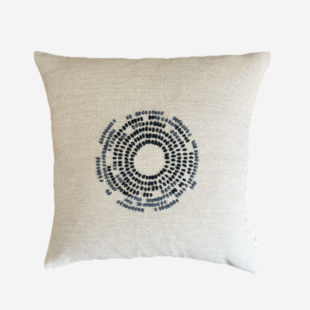 Hand Embroidered Cushion Cover - Circles Of Return Blue