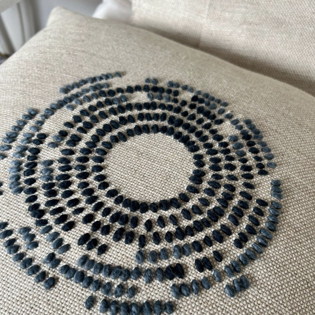 Hand Embroidered Cushion Cover - Circles Of Return Blue