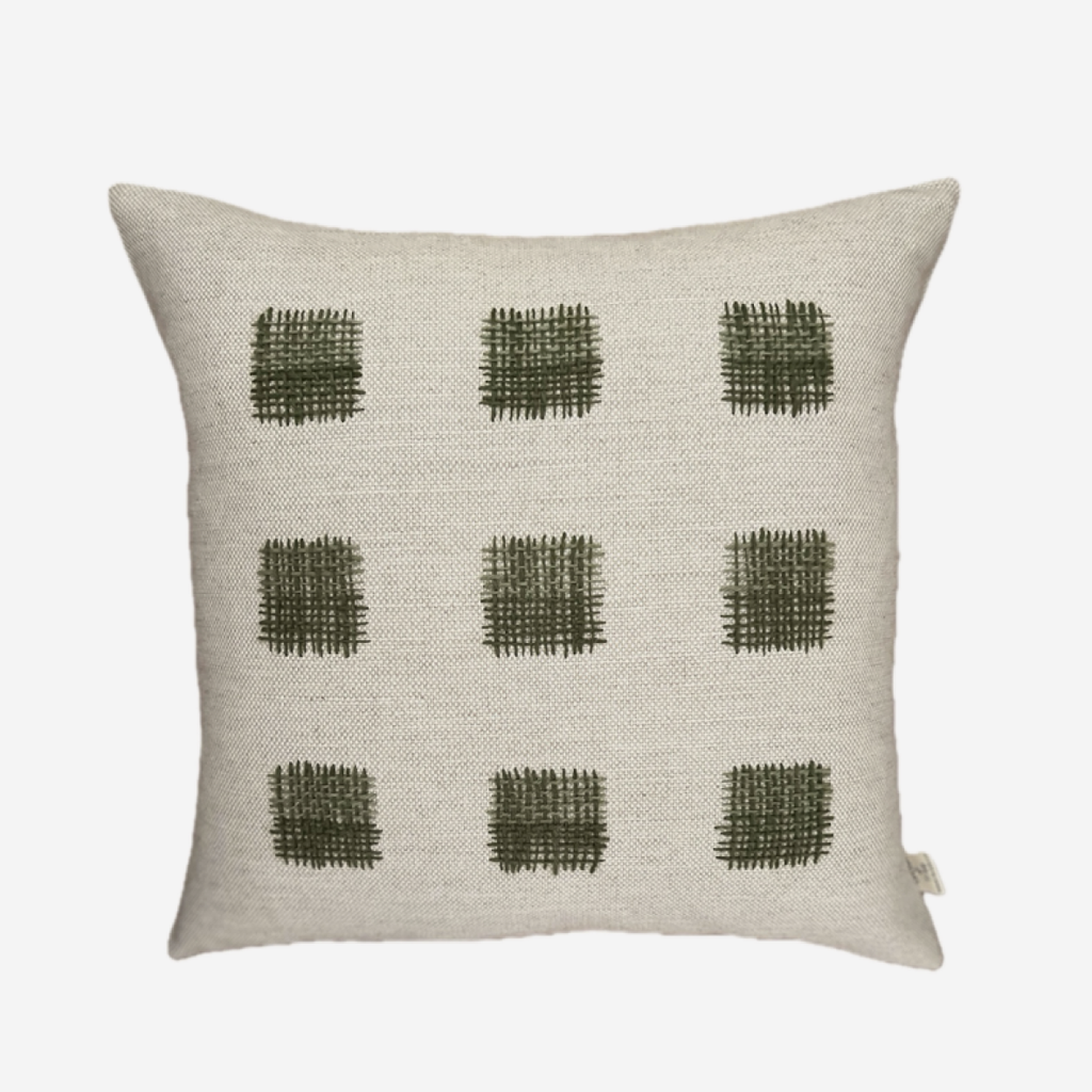 Hand Embroidered Cushion Cover - Woven Connections Green