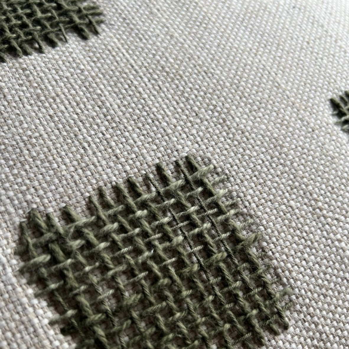 Hand Embroidered Cushion Cover - Woven Connections Green