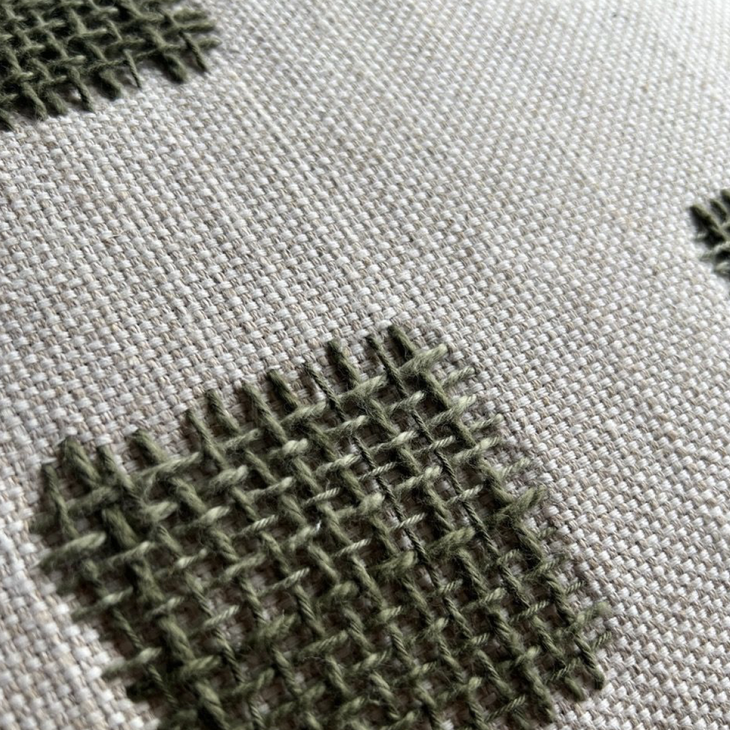 Hand Embroidered Cushion Cover - Woven Connections Green