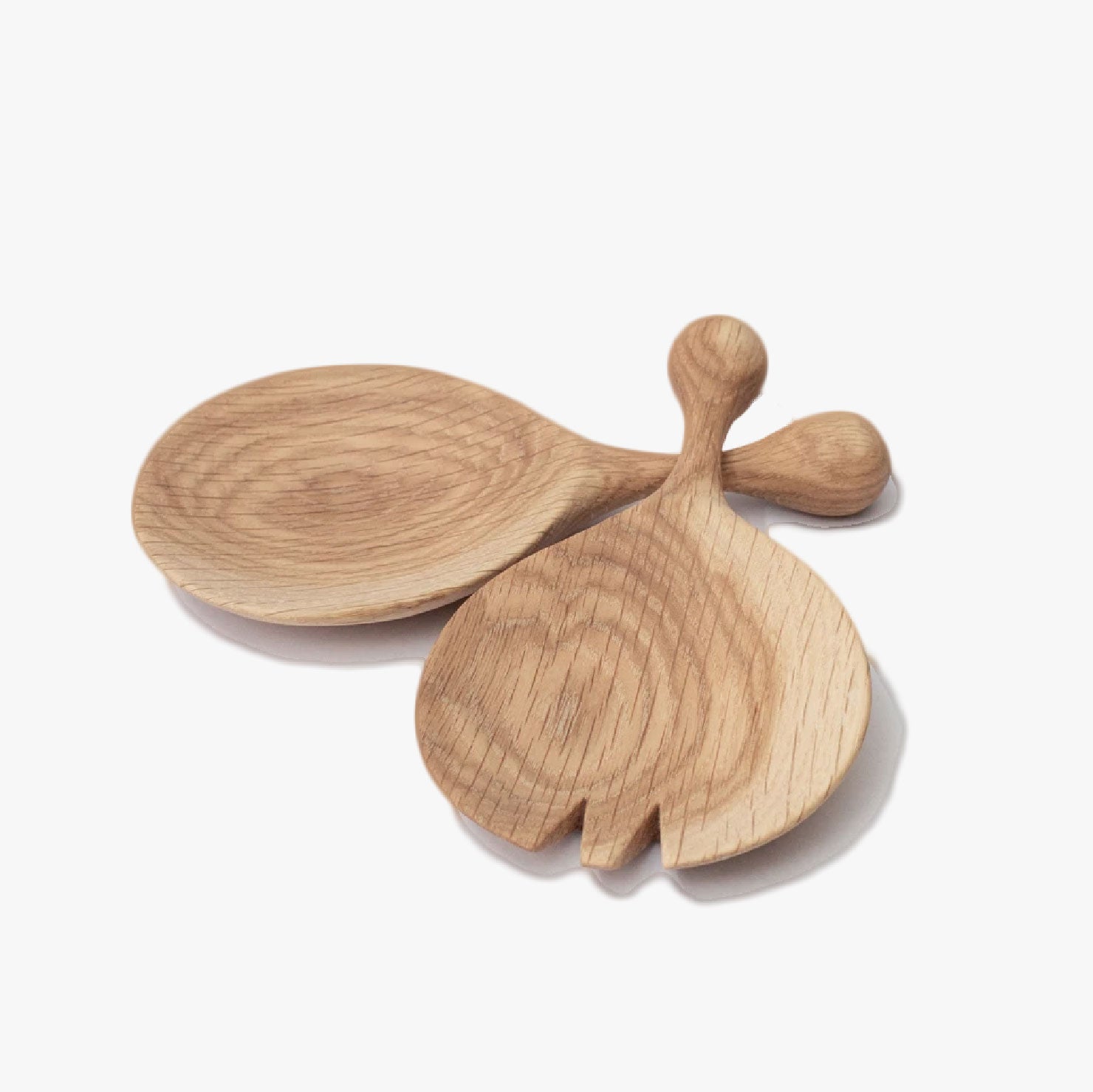 Round Salad Servers - Oak