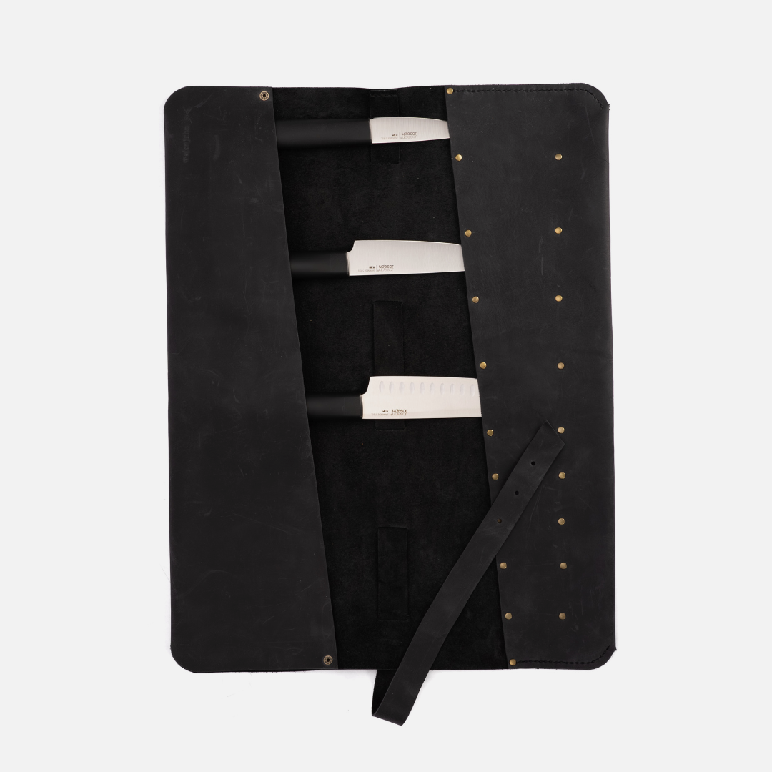 Leather Knife Roll - Black