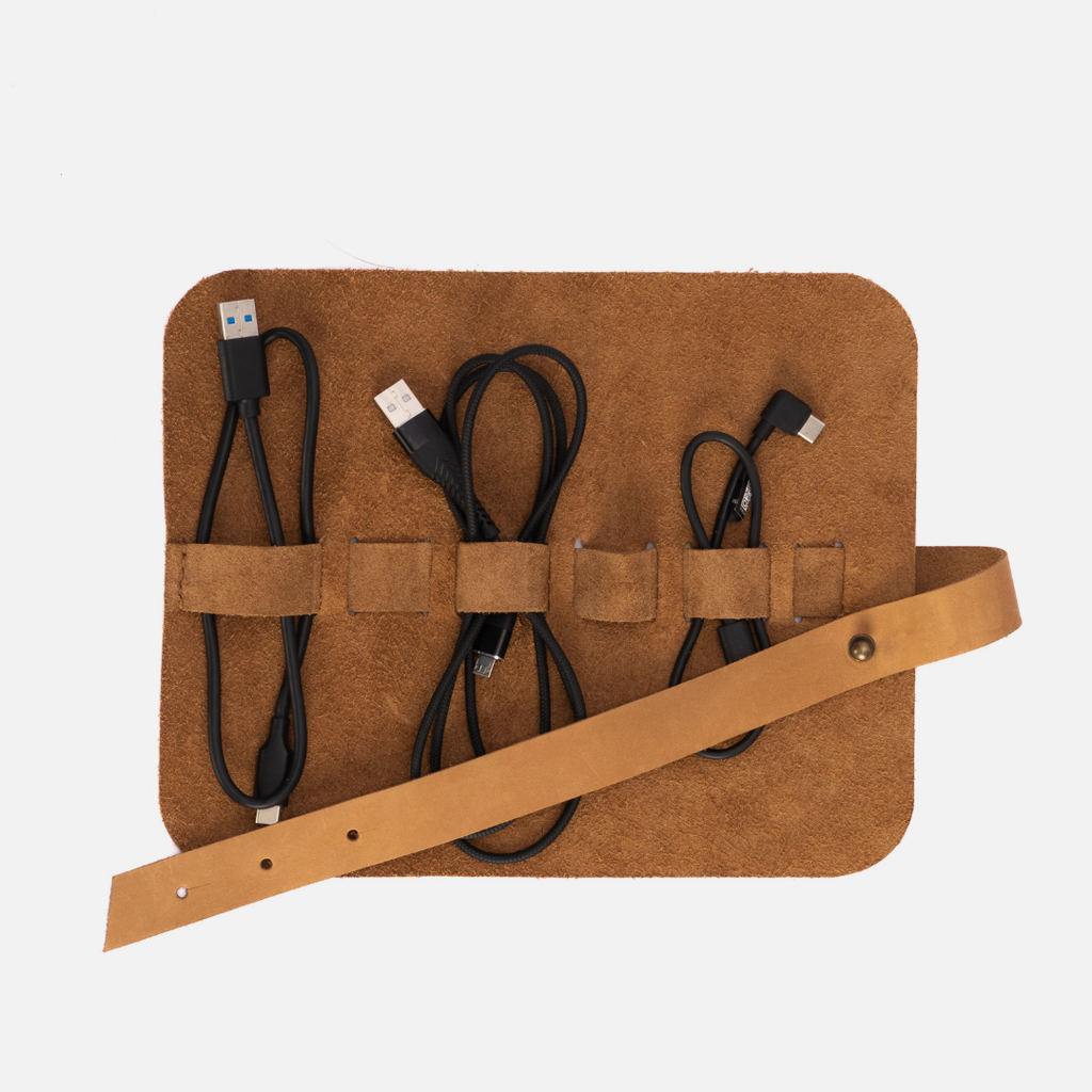Leather Cable & Pen Roll - Toffee