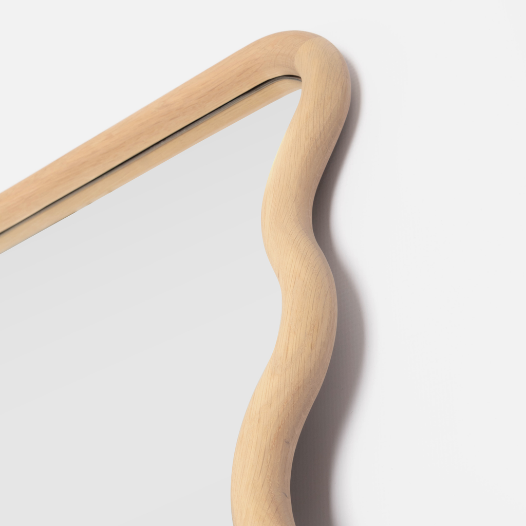 Wavy Standing Mirror - Solid Oak