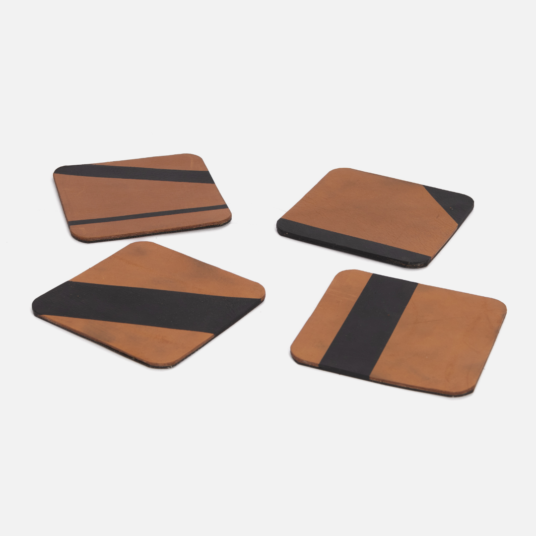 Square Stripe Coasters Set Of 4 - Toffee