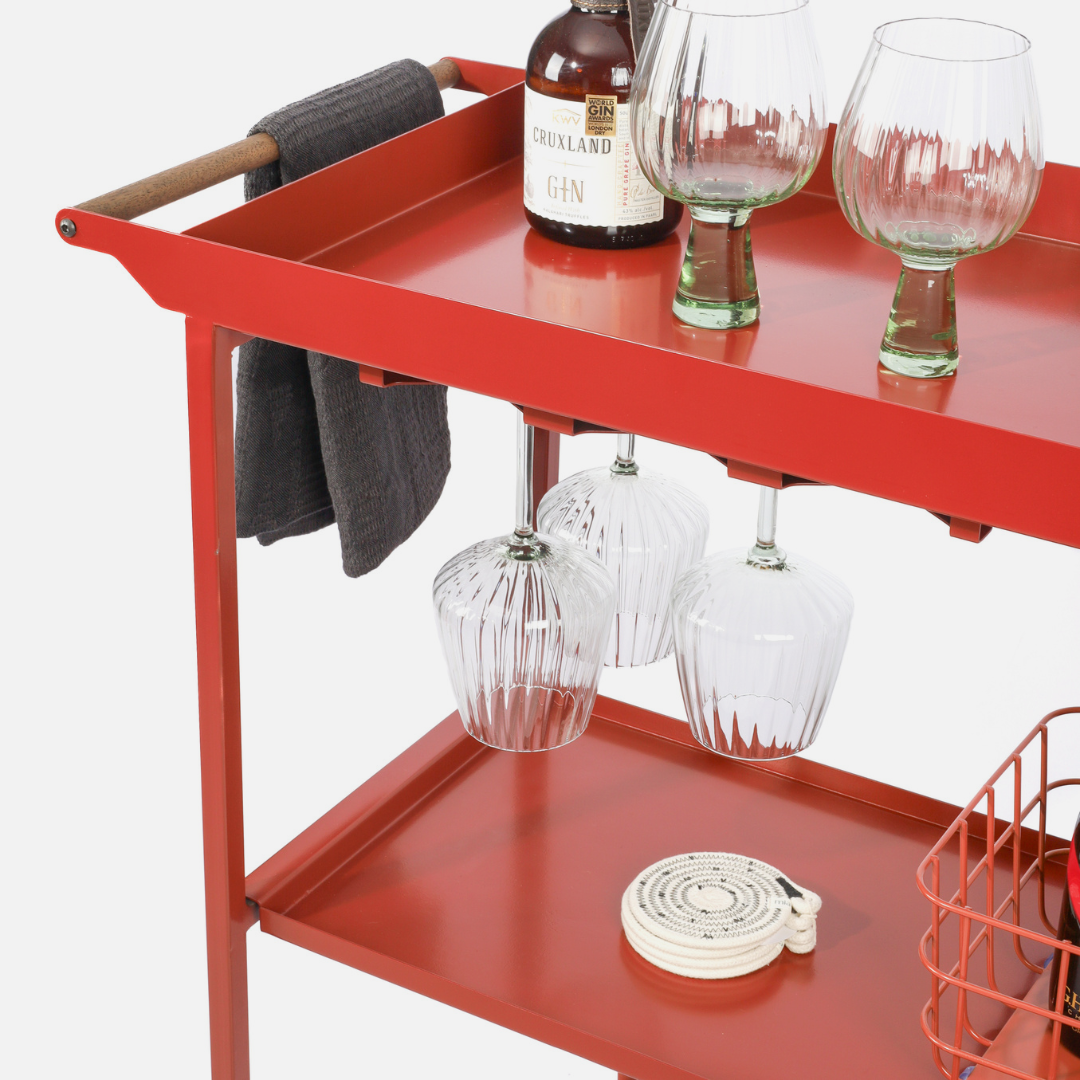 Stockholm Drinks Caddy - Oxide Red / Dark Oak