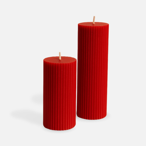 Ribbed Pillar Candle  - Red Merlot