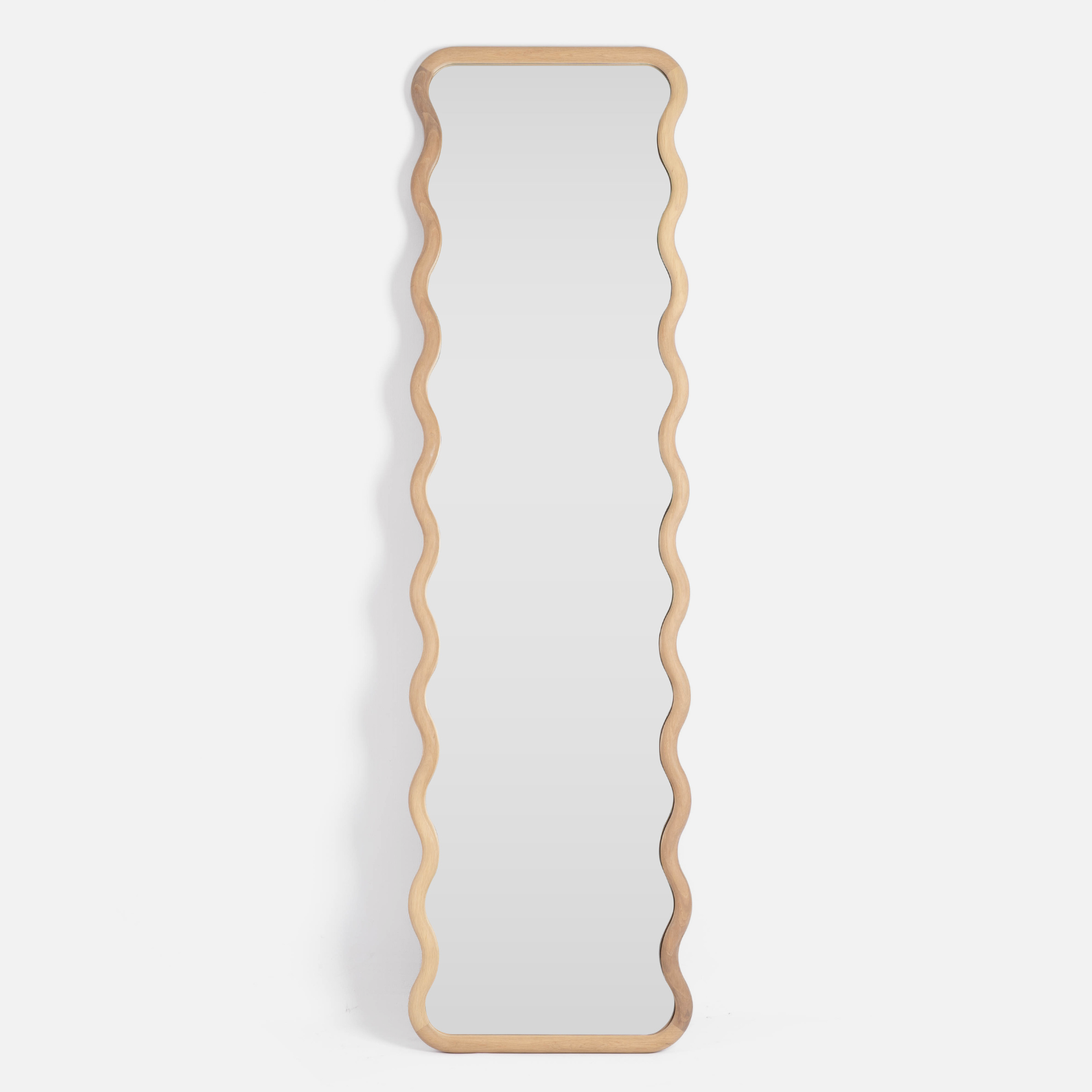 Wavy Standing Mirror - Solid Oak