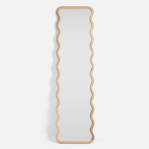 Wavy Standing Mirror - Solid Oak