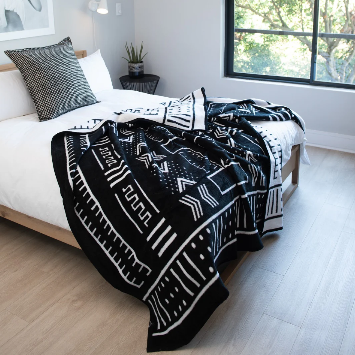 Mali Mud Cloth Blanket - Black & White