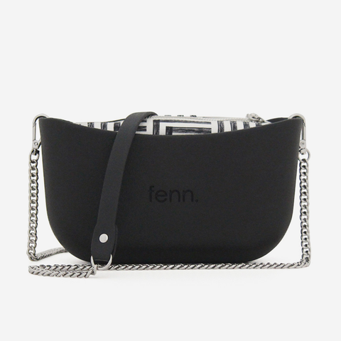 Classic Handbag - Black - Geometric Inner - Silver Chain