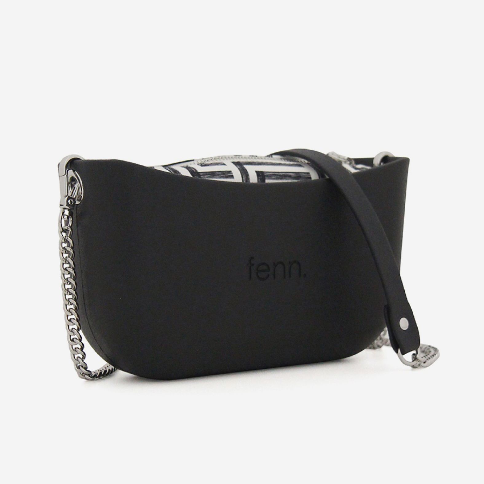 Classic Handbag - Black - Geometric Inner - Silver Chain
