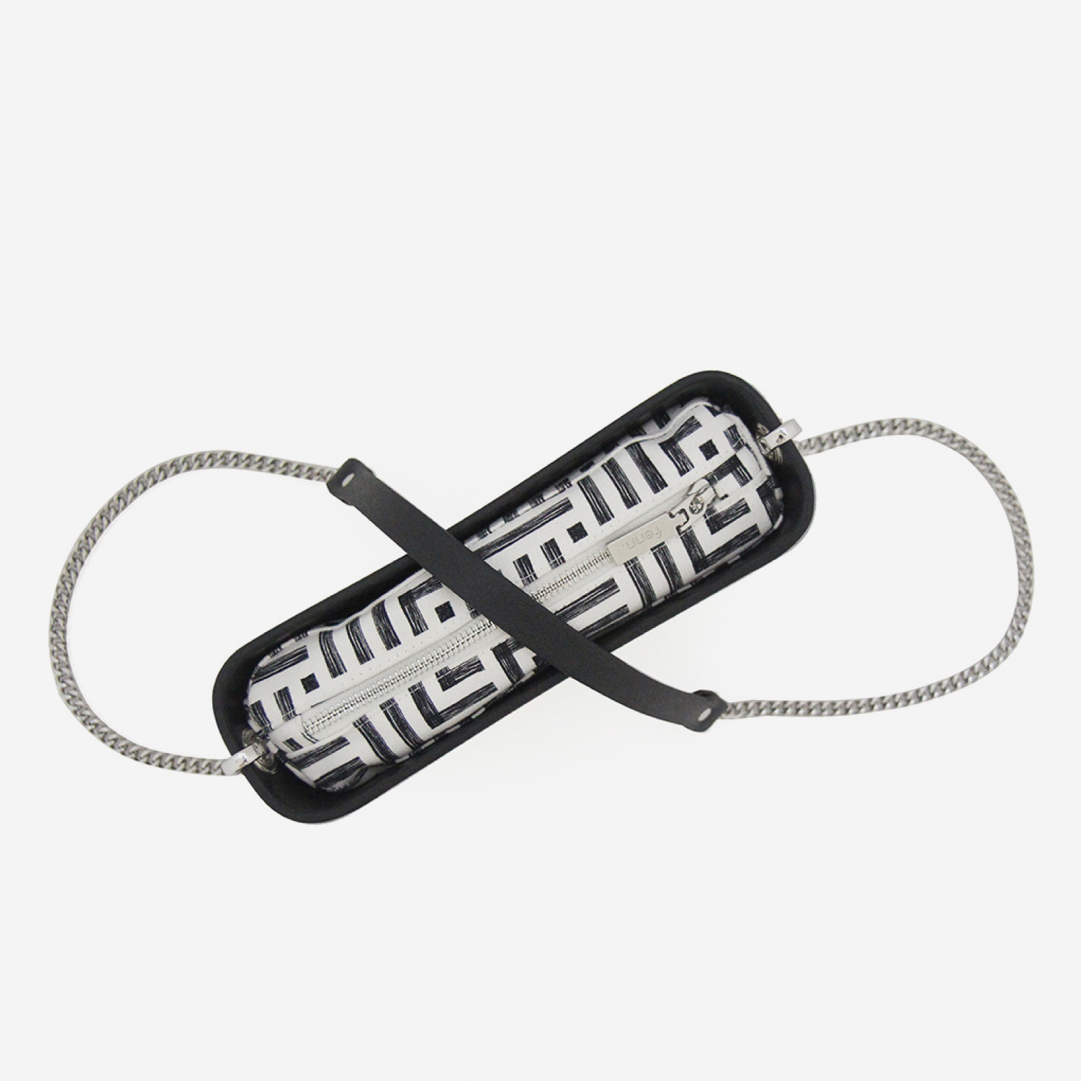 Classic Handbag - Black - Geometric Inner - Silver Chain