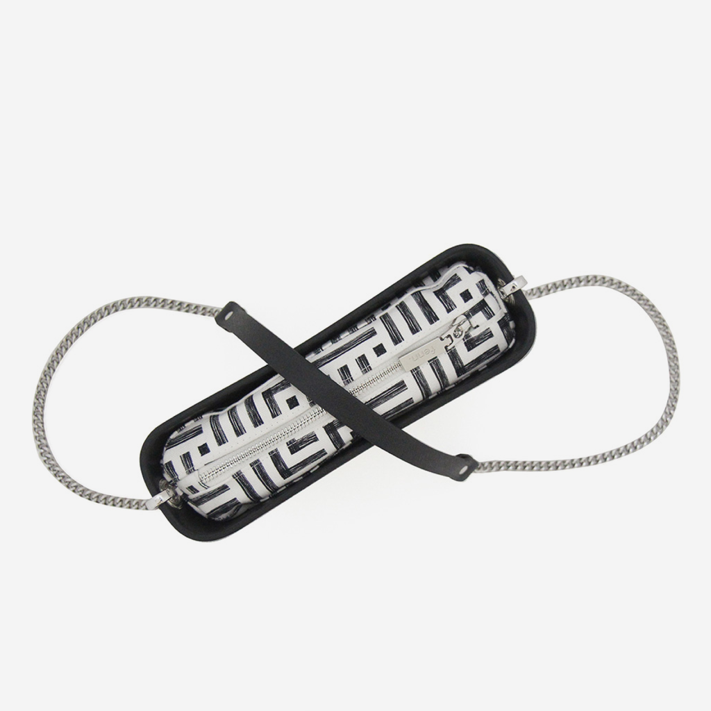 Classic Handbag - Black - Geometric Inner - Silver Chain