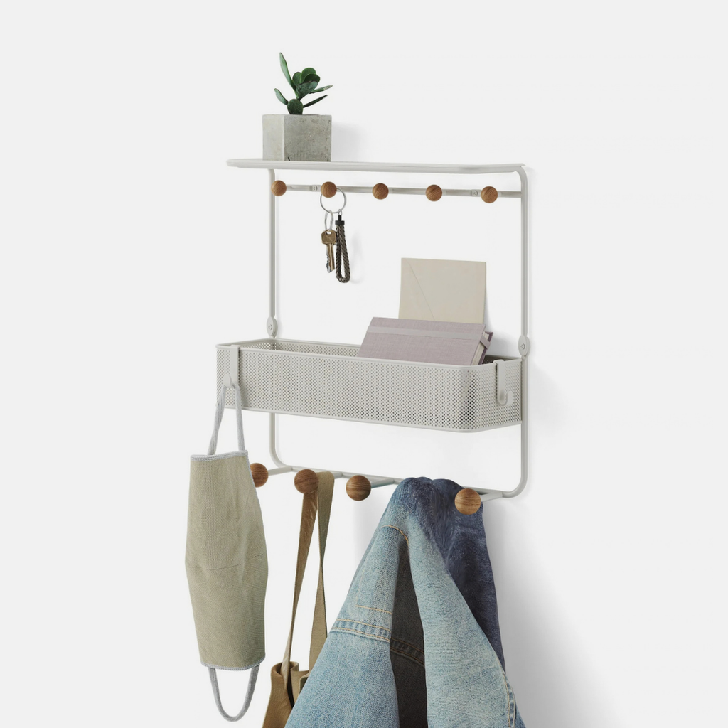 Estique Shelf with Hooks - White