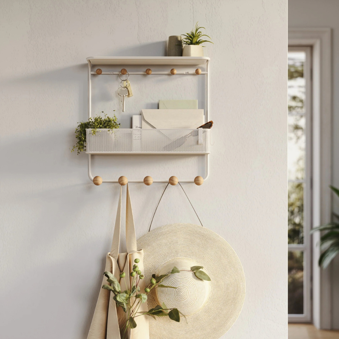 Estique Shelf with Hooks - White