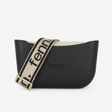 Classic Handbag - Black - Beige Inner - Black On Beige Strap