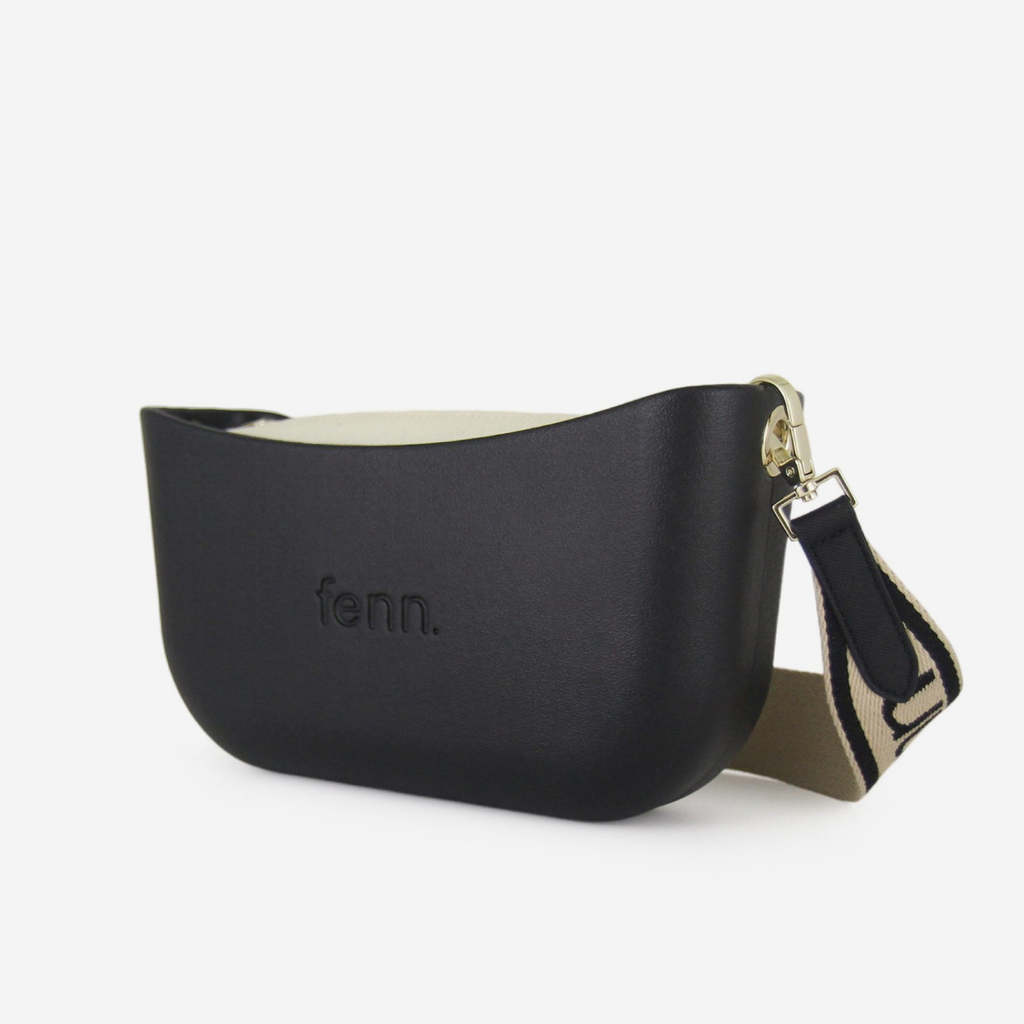 Classic Handbag - Black - Beige Inner - Black On Beige Strap