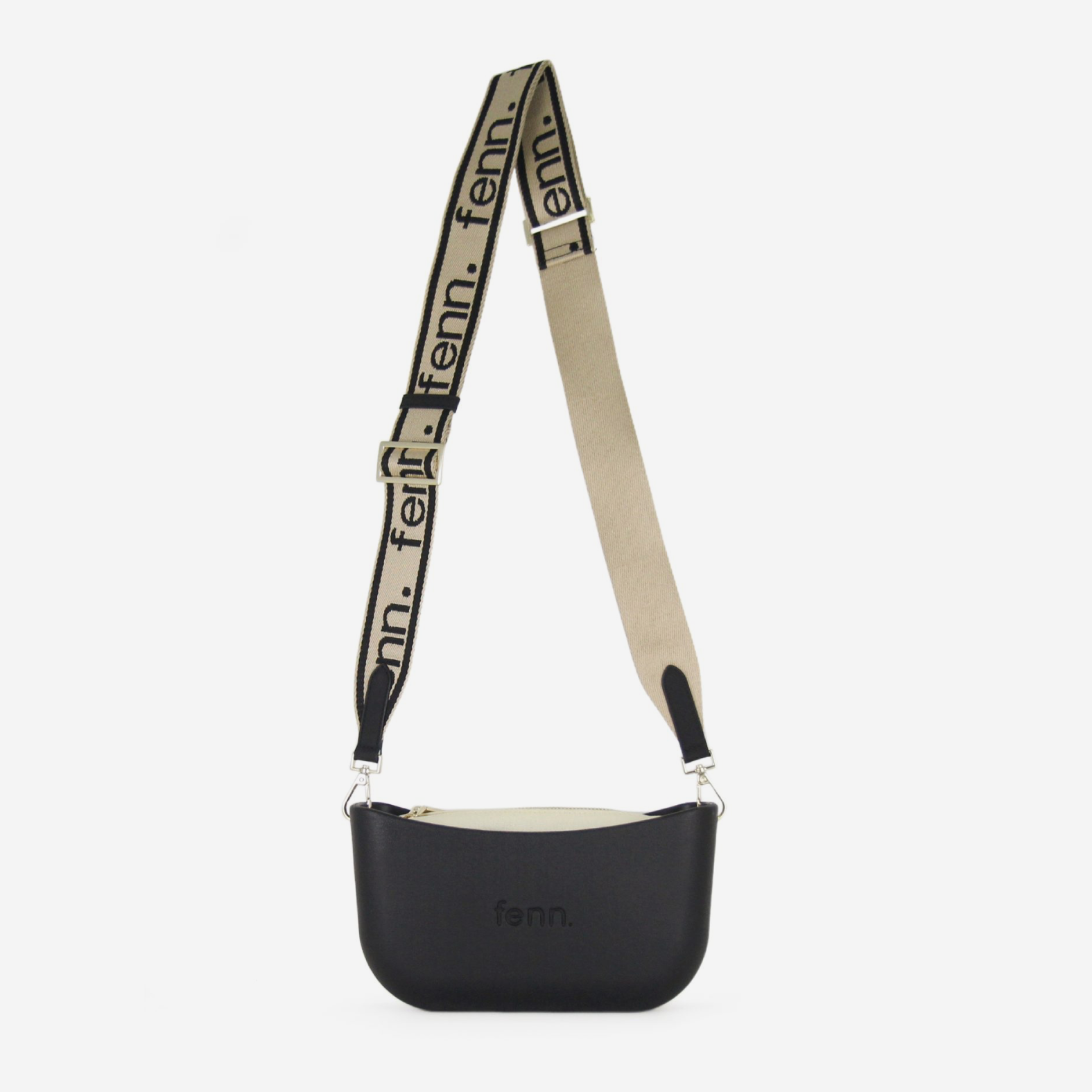 Classic Handbag - Black - Beige Inner - Black On Beige Strap