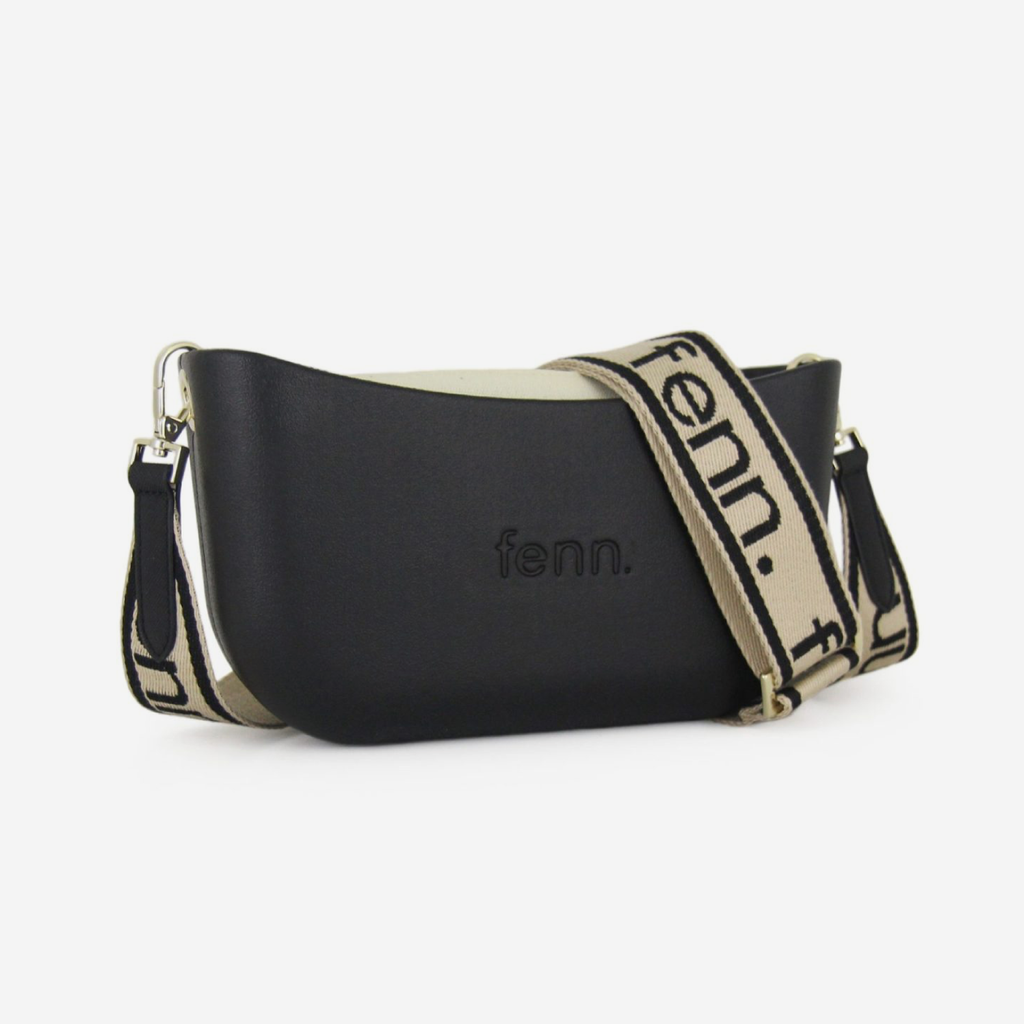 Classic Handbag - Black - Beige Inner - Black On Beige Strap