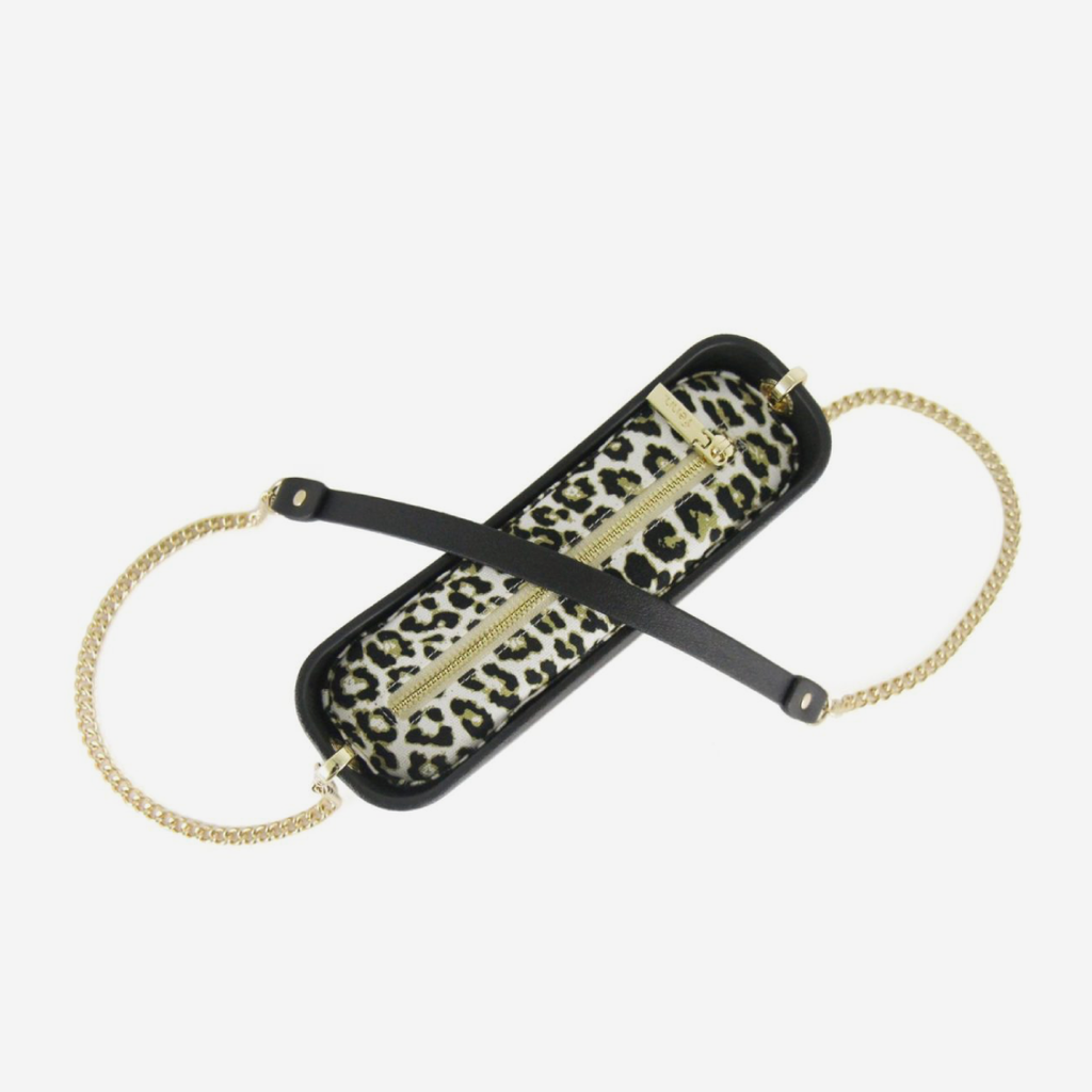 Classic Handbag - Black - Cheetah Inner - Gold Chain