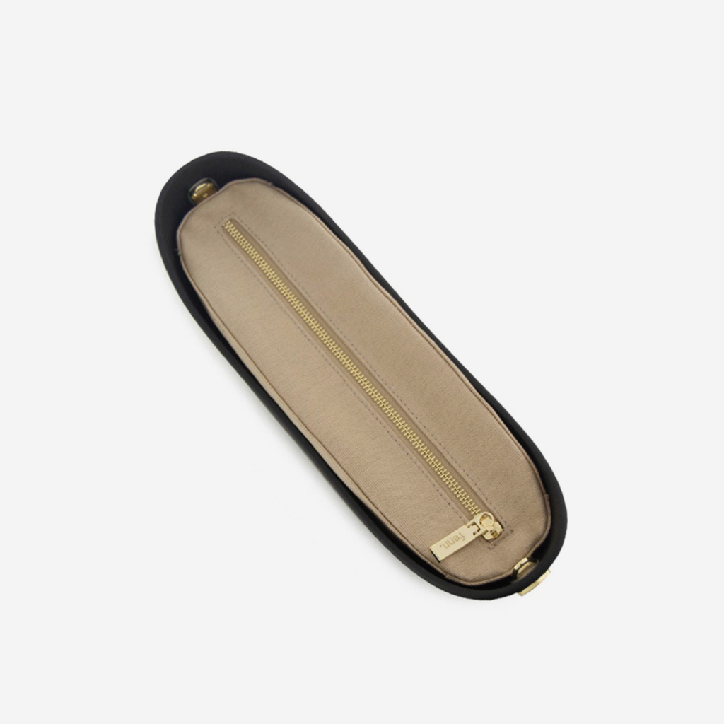 Messenger Bag - Black - Light Stone Inner - Beige On Black Canvas Strap