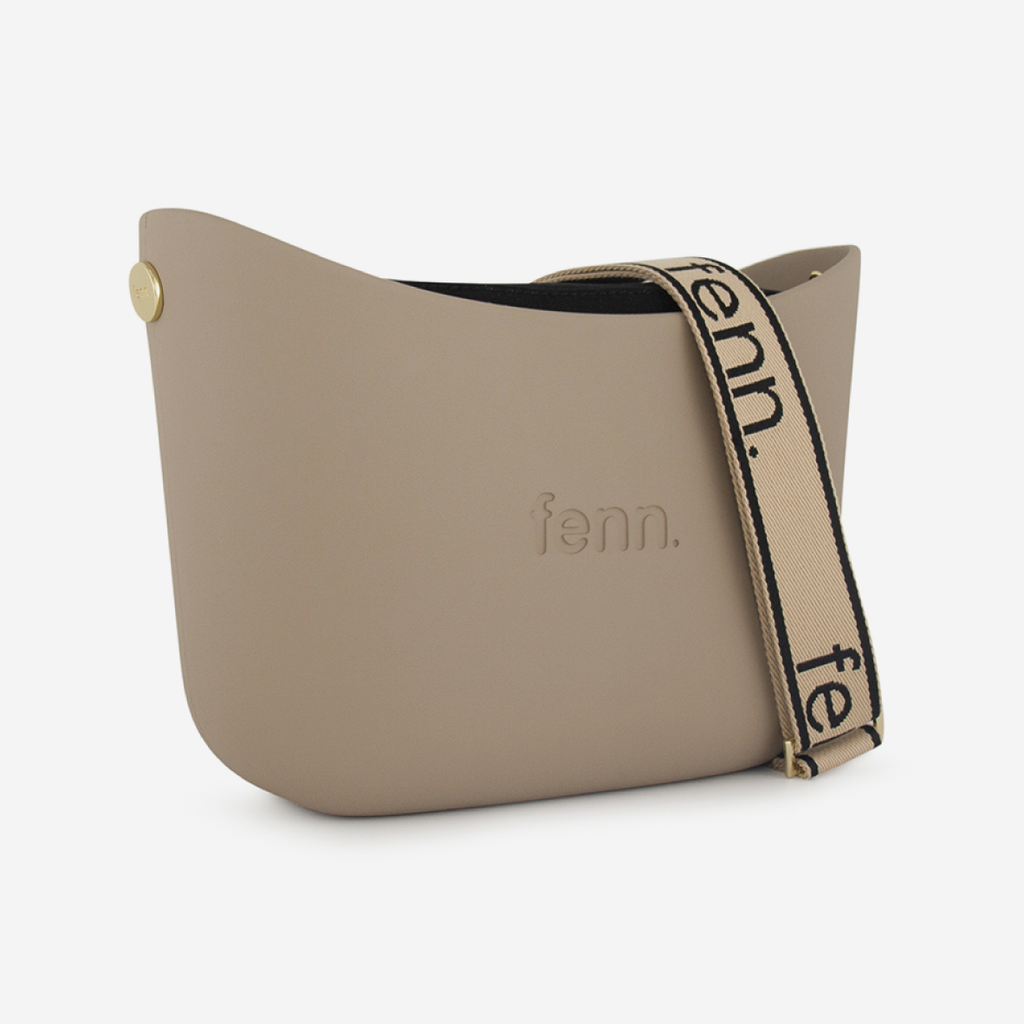 Messenger Bag - Stone - Black Inner - Black On Beige Canvas Strap