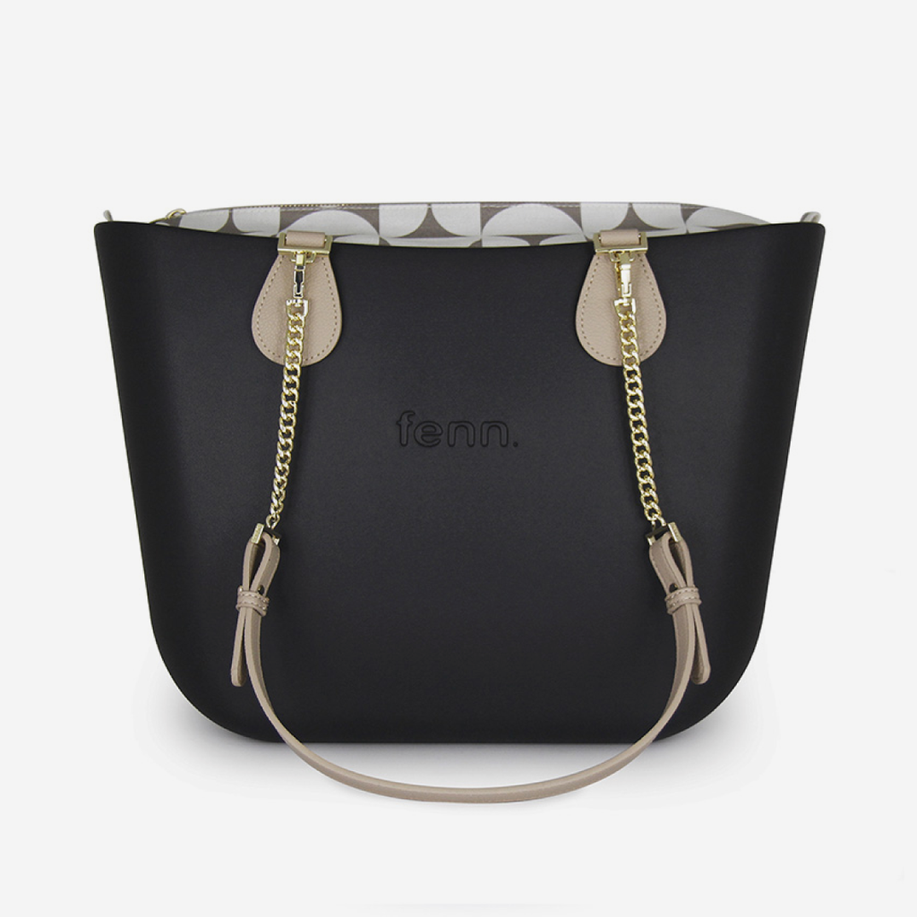 Original Handbag - Black - Half Circles Inner - Light Tan Handle - Gold Chain