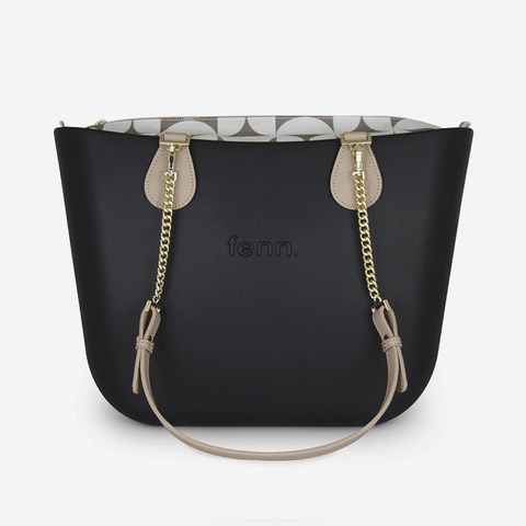 Original Handbag - Black - Half Circles Inner - Light Tan Handle - Gold Chain