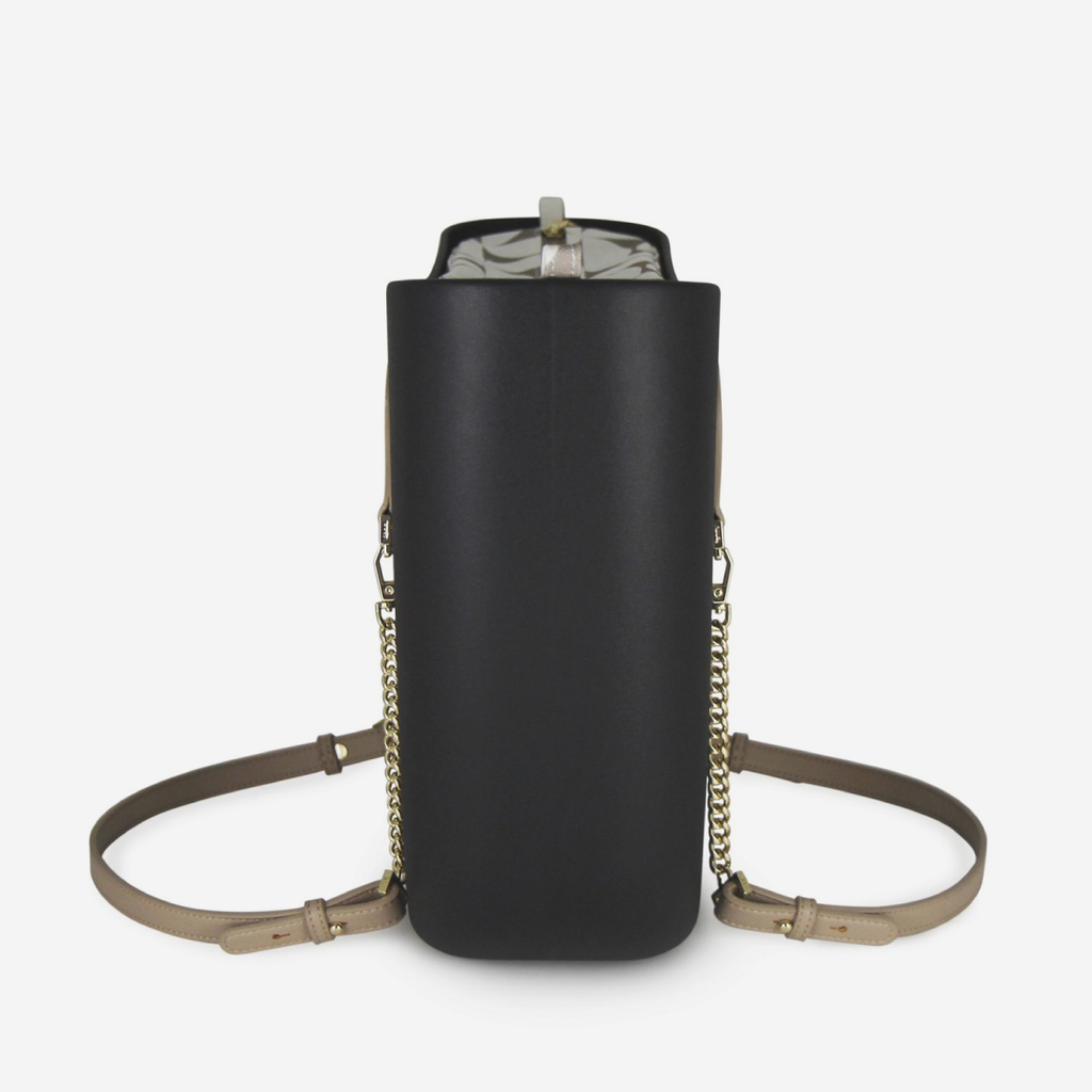 Original Handbag - Black - Half Circles Inner - Light Tan Handle - Gold Chain