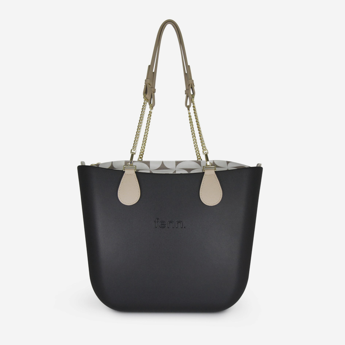Original Handbag - Black - Half Circles Inner - Light Tan Handle - Gold Chain