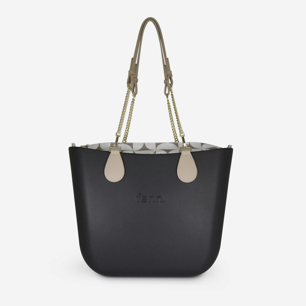 Original Handbag - Black - Half Circles Inner - Light Tan Handle - Gold Chain