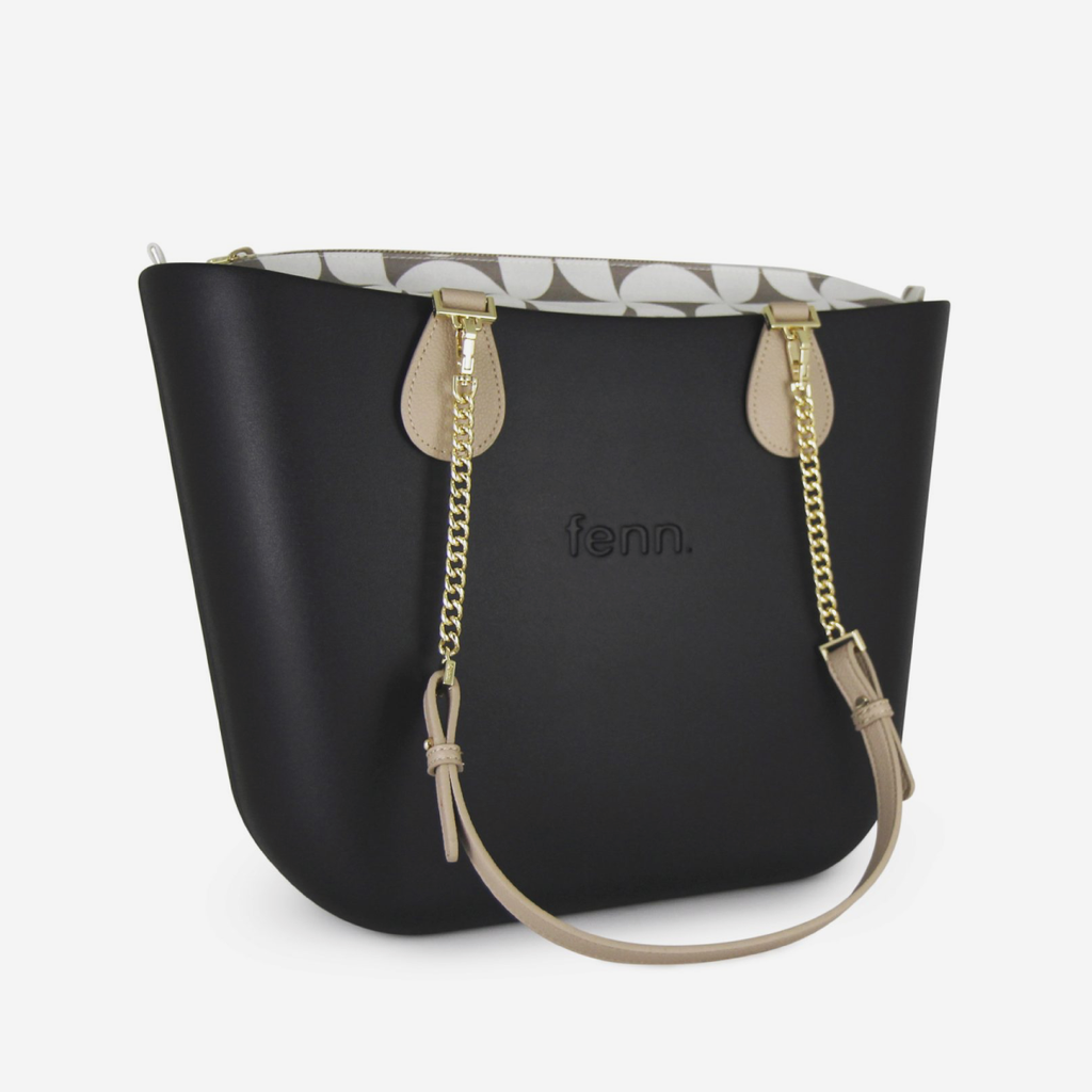 Original Handbag - Black - Half Circles Inner - Light Tan Handle - Gold Chain