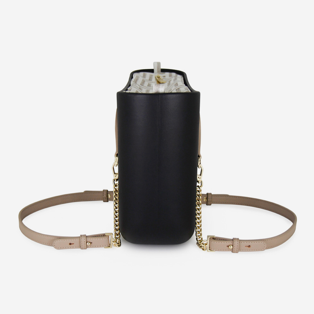 Petite Handbag - Black - Geometric Inner - Light Stone & Gold Chain
