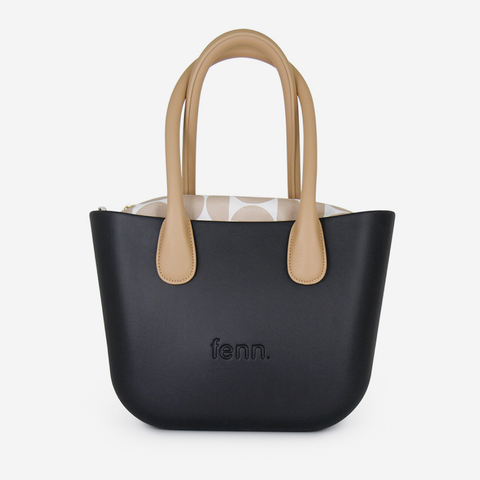 Petite Handbag - Black - Half Circles Inner - Light Tan Handle