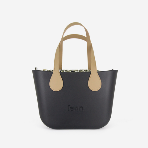 Petite Handbag - Black -  Cheetah Inner - Light Tan Handle