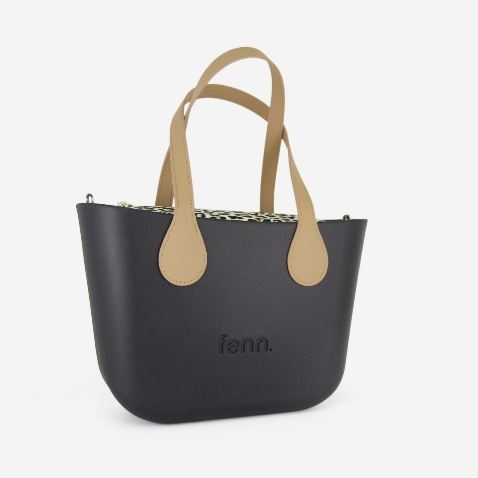 Petite Handbag - Black -  Cheetah Inner - Light Tan Handle