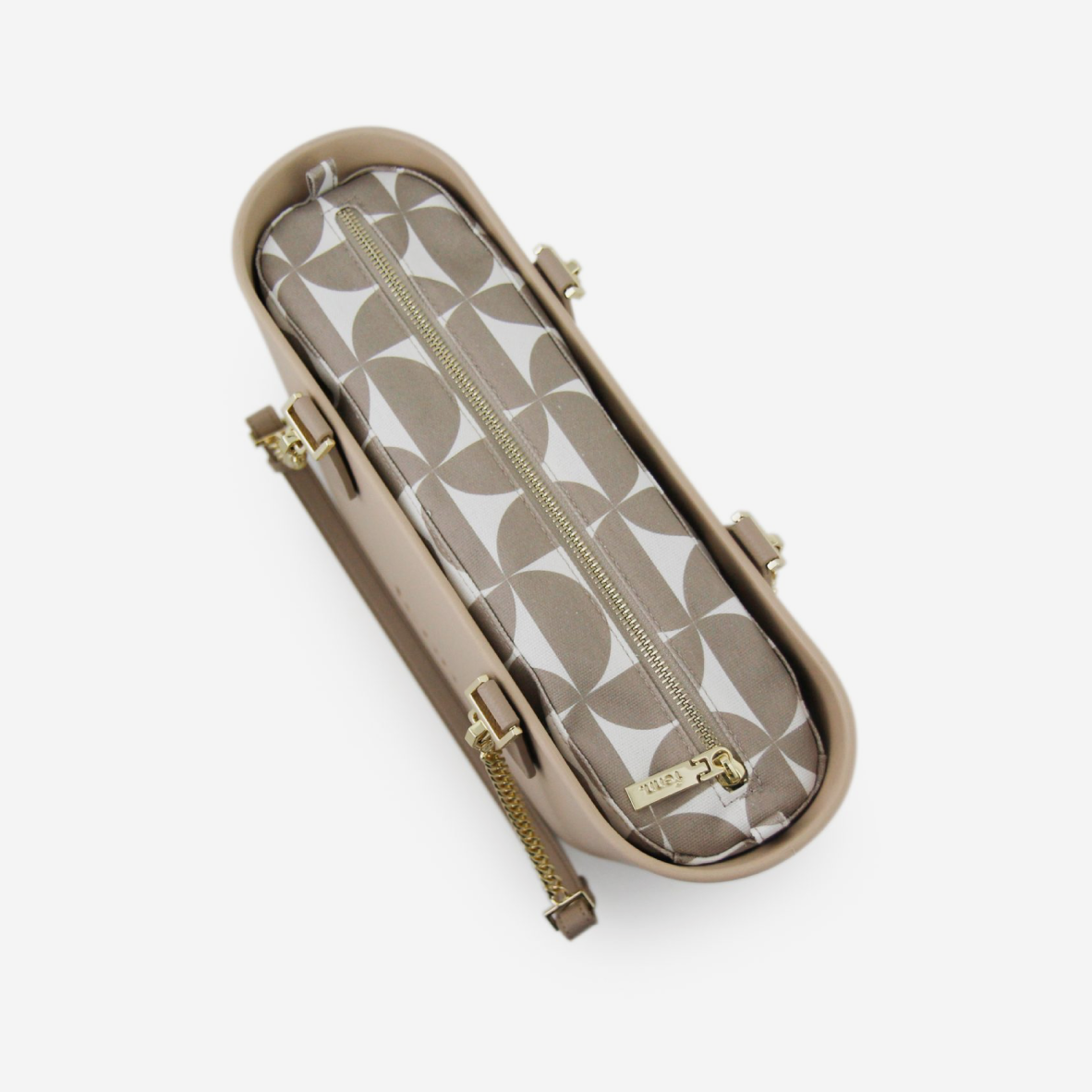 Petite Handbag - Sand - Half Circles Inner - Light Stone Handle - Gold Chain