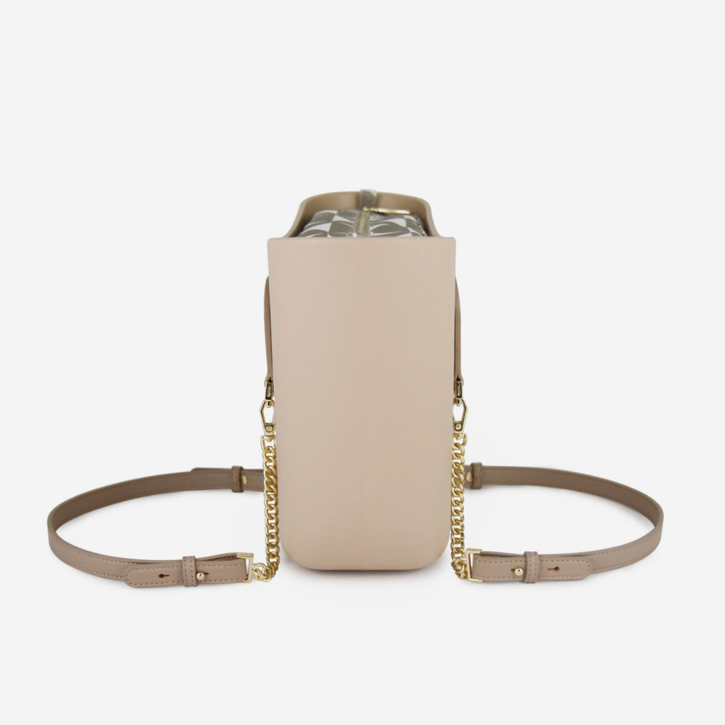 Petite Handbag - Sand - Half Circles Inner - Light Stone Handle - Gold Chain