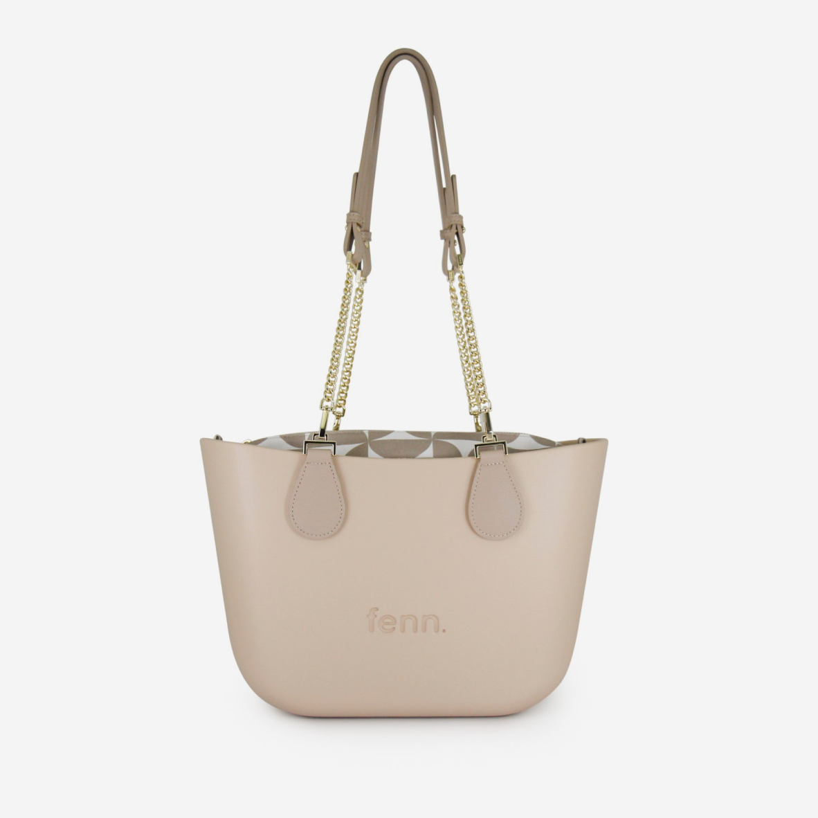 Petite Handbag - Sand - Half Circles Inner - Light Stone Handle - Gold Chain