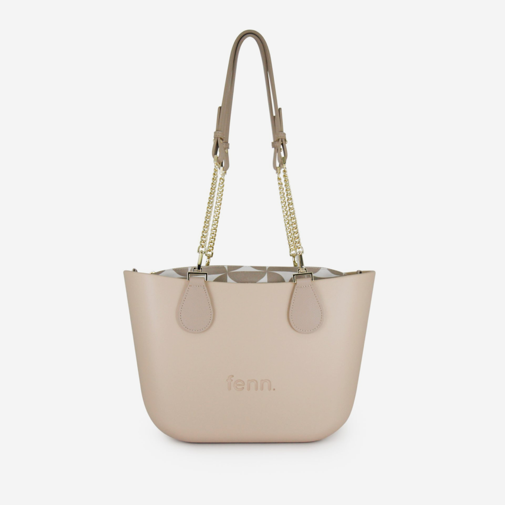 Petite Handbag - Sand - Half Circles Inner - Light Stone Handle - Gold Chain