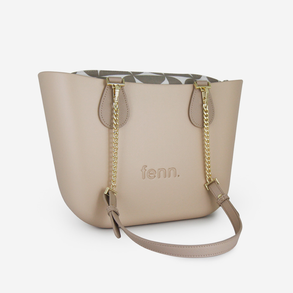 Petite Handbag - Sand - Half Circles Inner - Light Stone Handle - Gold Chain