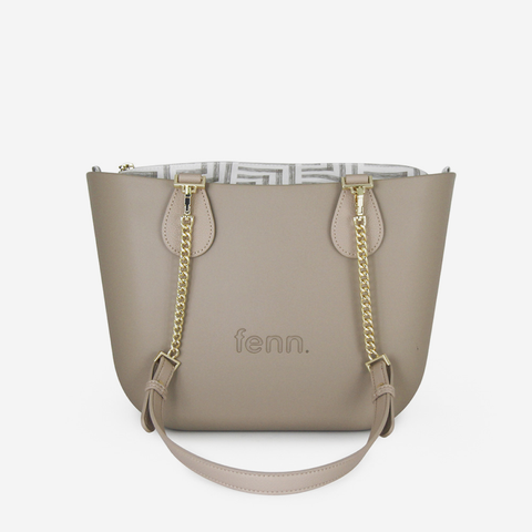 Petite Handbag - Stone - Geometric Inner - Light Stone Handle - Gold Chain