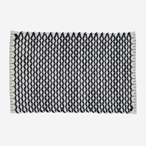 Lattice Weave Bathmat - White & Navy