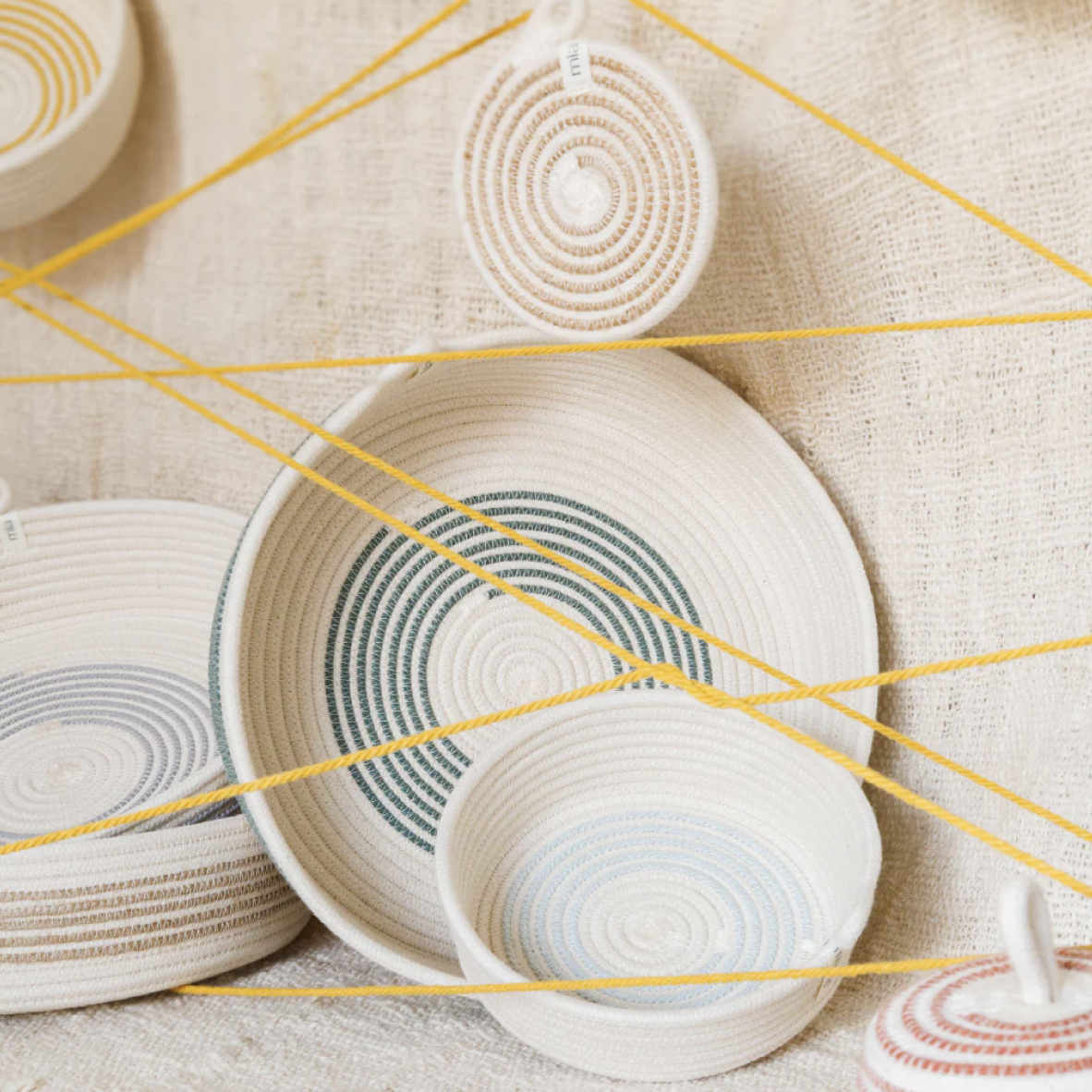 Table Basket Medium - Intertwined Ivory & Sage