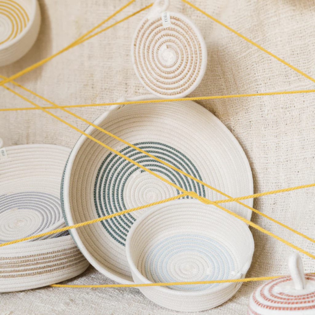 Table Basket Medium - Intertwined Ivory & Sage
