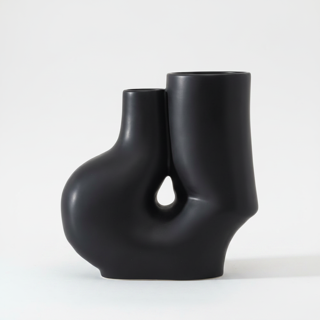 Black abstract vase on a white background