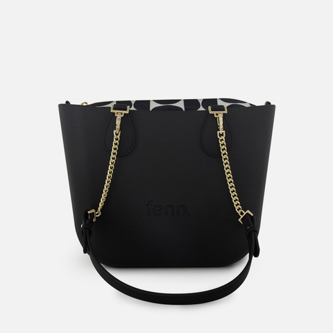 Petite Handbag - Black - Half Circles Inner - Black Handle - Gold Chain