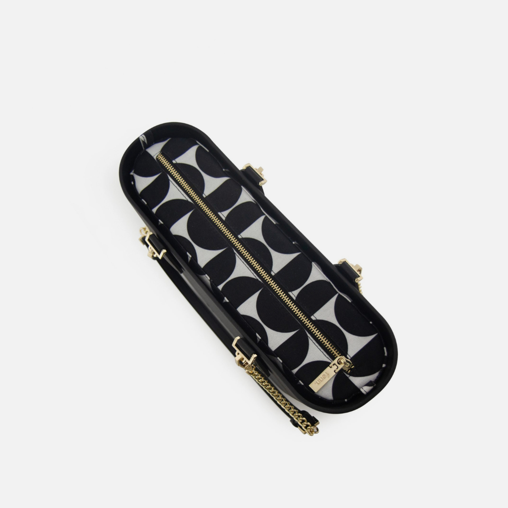 Petite Handbag - Black - Half Circles Inner - Black Handle - Gold Chain